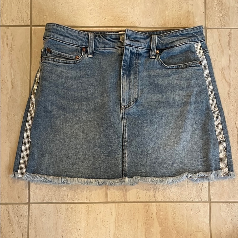Alice & Olivia Denim Skirt with Rhinestone Trim